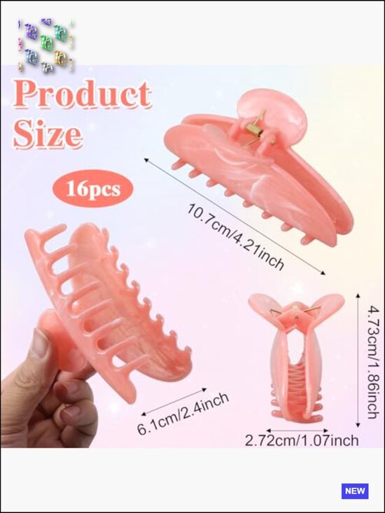 16 Acrylic Hair Claws Strong Hold Non-Slip Claw Clips for Styling Multicolor